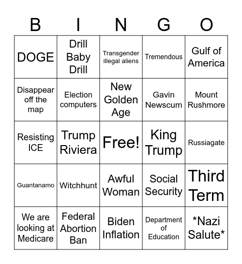Trump State of the Union Bingo Card
