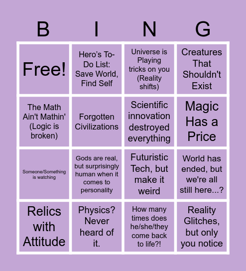 ENGL 2316 Bingo Card
