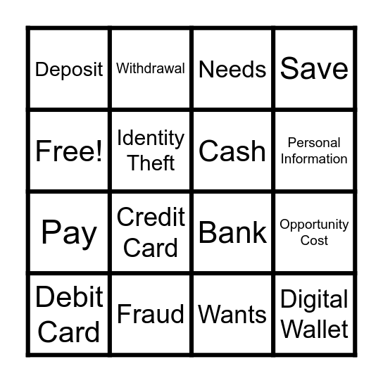 Money BINGO Card