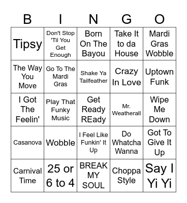 Mardi Party Bingo Card