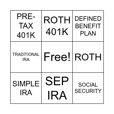 Retirement Account BINGO Card