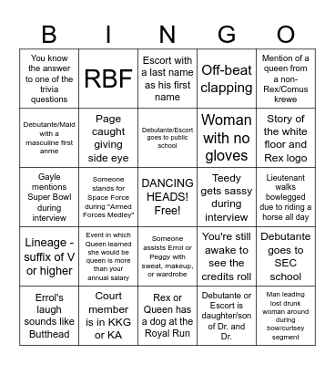Rex Comus 2025 Bingo Card