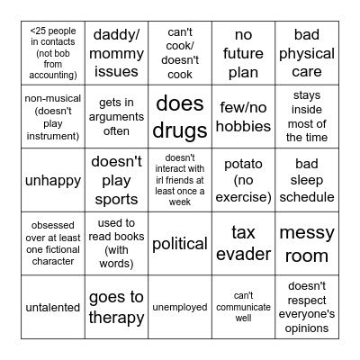 ABNormal Human Bingo Card