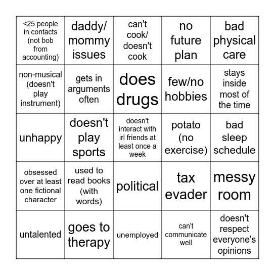 ABNormal Human Bingo Card