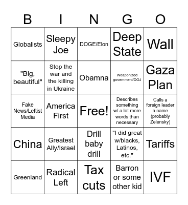 SOTU Bingo 2025 Bingo Card