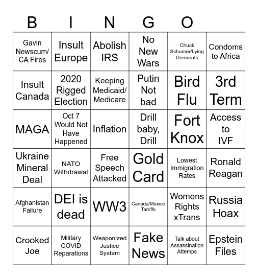SOTU 2025 Bingo Card