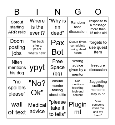 NN Bingo Card