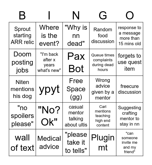 NN Bingo Card