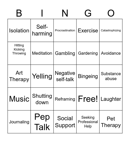 Coping Mechanisms Bingo Card