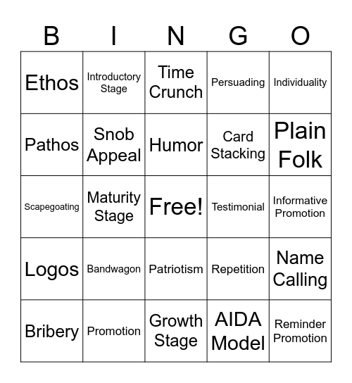 Goals of Promotion - Unit 3 Bingo Card