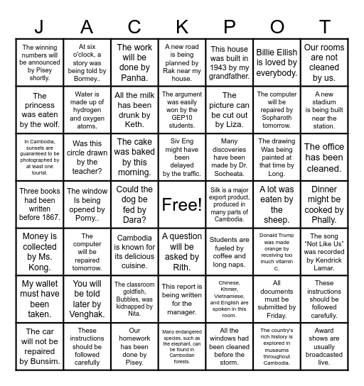 PASSIVE VOICE REVIEW Bingo Card