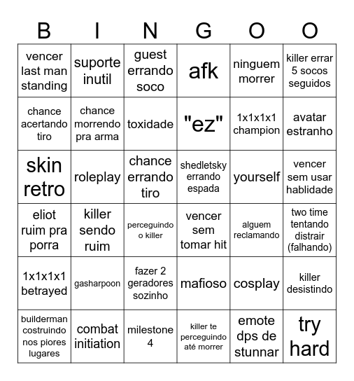 forsaken bingo Card