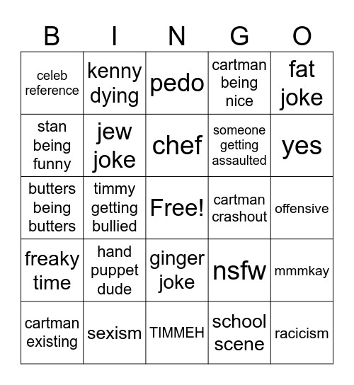 south park bingo Card