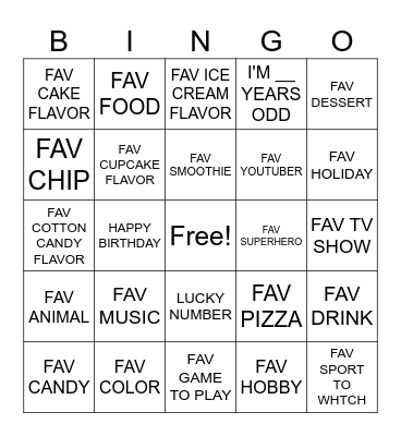 BIRTHDAY Bingo Card