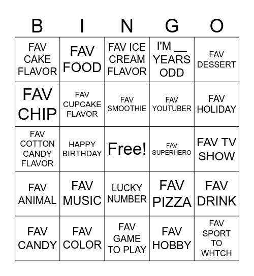 BIRTHDAY Bingo Card