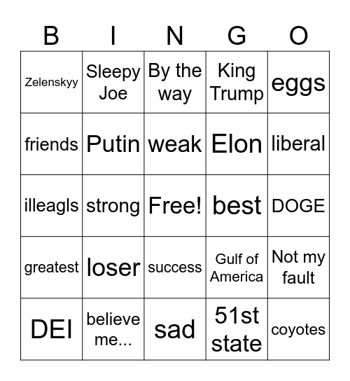 State of the Union Bingo Card