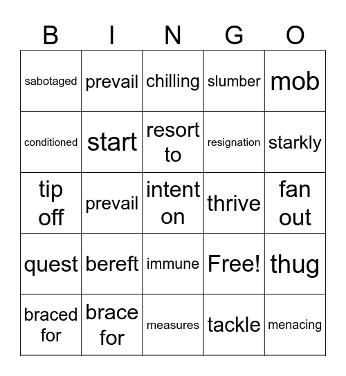 Unit 9: Vocabulary Bingo Card