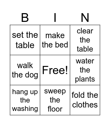 Free Time Bingo Card