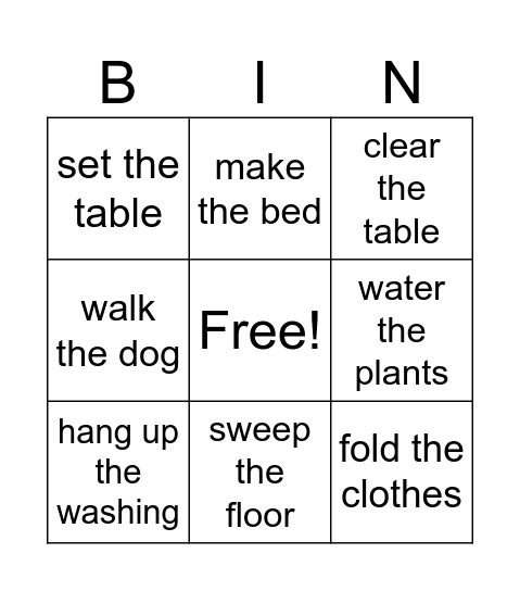 Free Time Bingo Card
