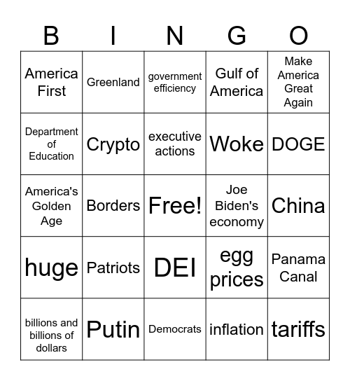Trump's Speech to Joint Session of Congress Bingo Card
