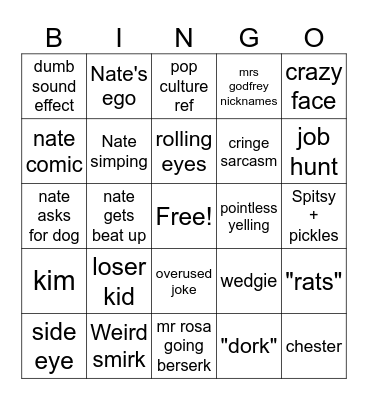 Big nate bingo Card