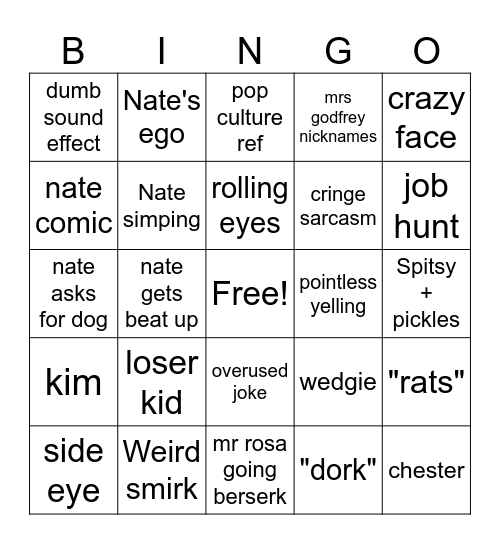 Big nate bingo Card