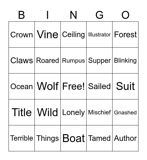 Where the Wild Things Are Bingo Card
