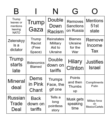 Trump Address to Congress Bingo Card