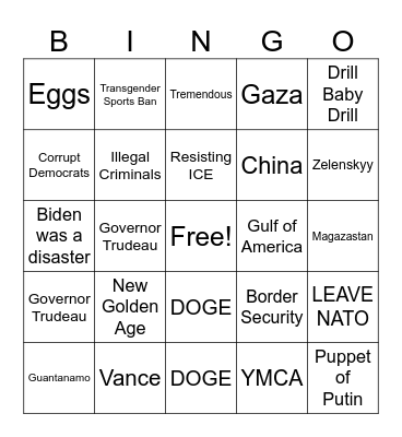 Trump State of the Union Bingo Card