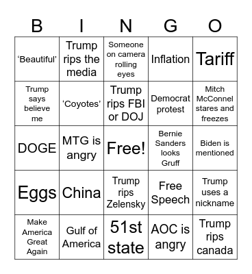 2025 Presidential Address Bingo Card