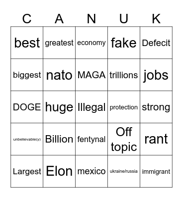 State of The Union Bingo Card