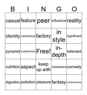 Vocabulary Review Bingo Card