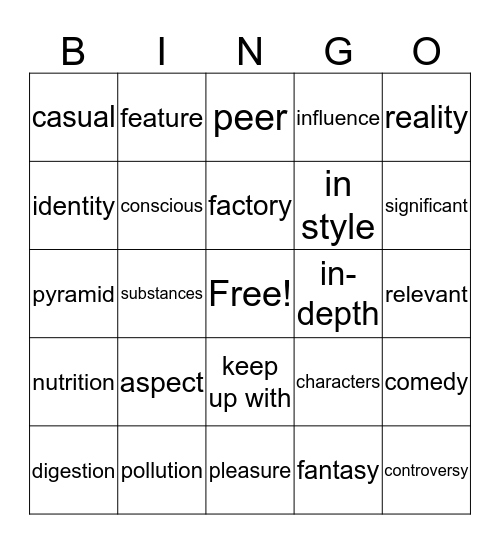 Vocabulary Review Bingo Card