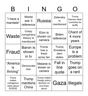 State of the Onion Bingo Card