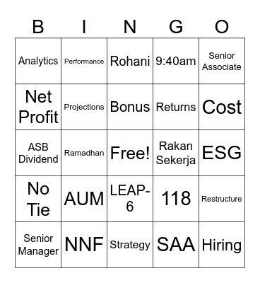 PGCE Townhall Bingo Card