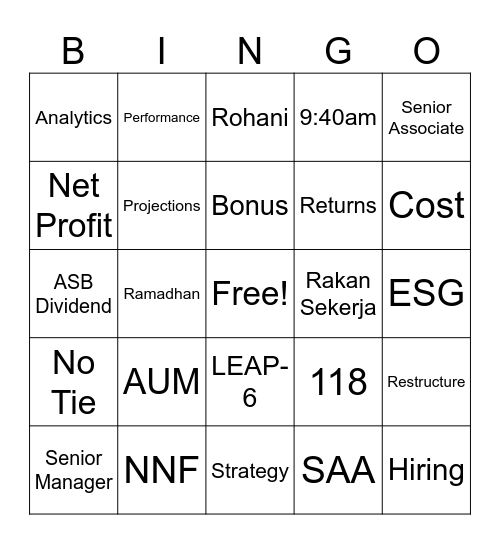 PGCE Townhall Bingo Card