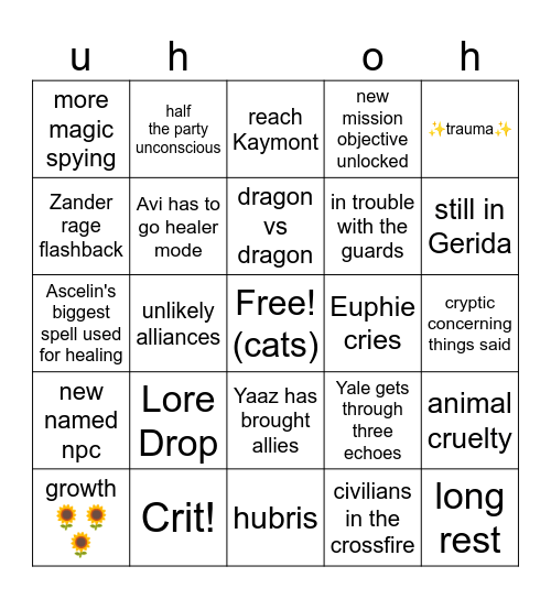 Session 126 Bingo Card