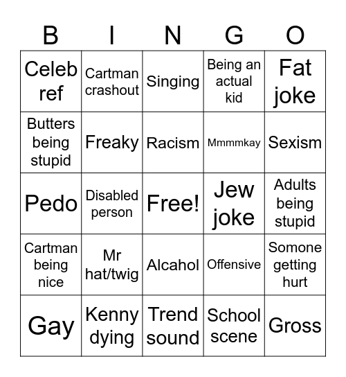 South park Bingo Card