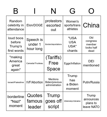 trump speech Bingo Card