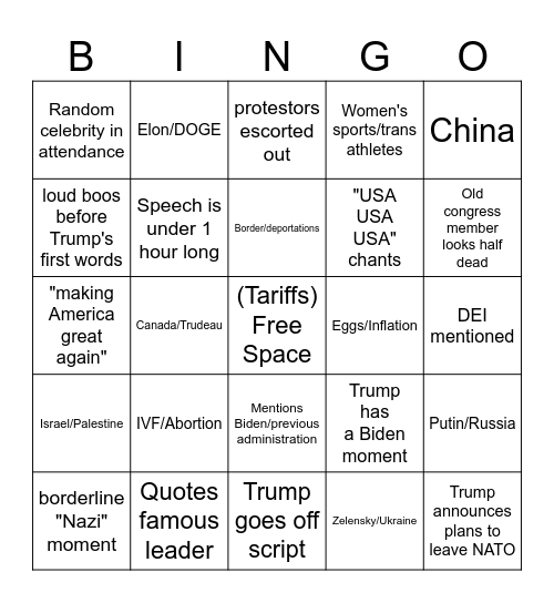 trump speech Bingo Card