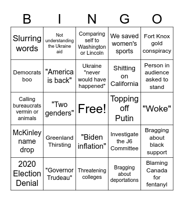 Trump Speech BINGO Card
