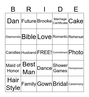 Bridal Shower Bingo Card