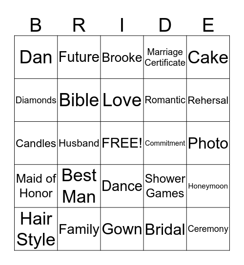 Bridal Shower Bingo Card