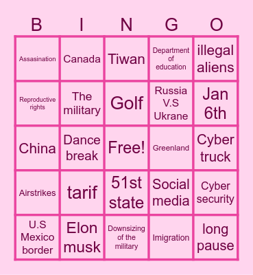 Trump Address Bingo Card