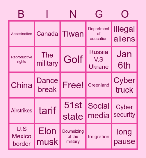 Trump Address Bingo Card