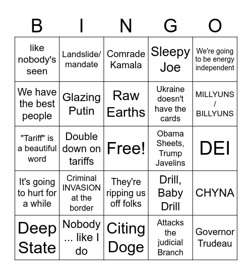 2025 first state of the union Bingo Card