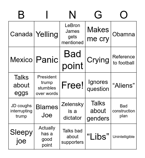 Trump Bingo Card