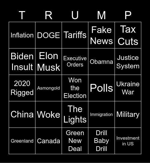 Trump Speech Bingo Card