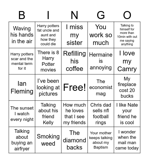 movie night Bingo Card