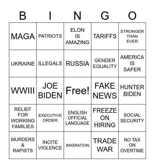 2025 STATE OF THE UNION Bingo Card